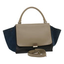 CELINE Hand Bag Leather Suede Gray Navy Auth am2375g-1