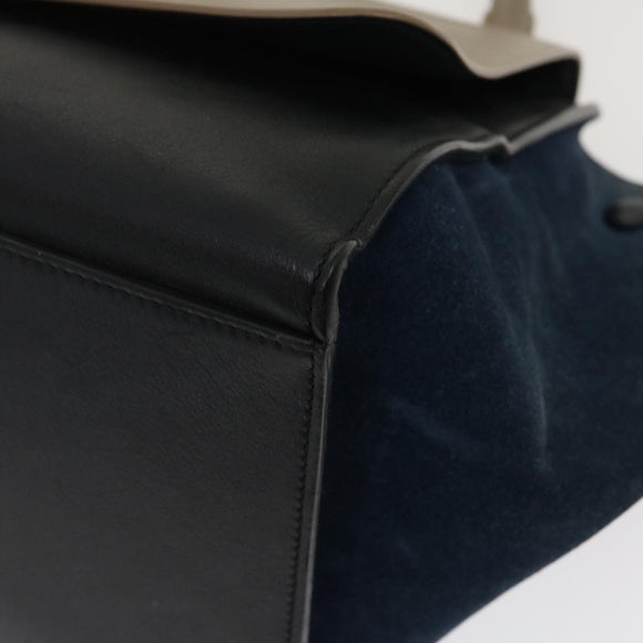CELINE Hand Bag Leather Suede Gray Navy Auth am2375g