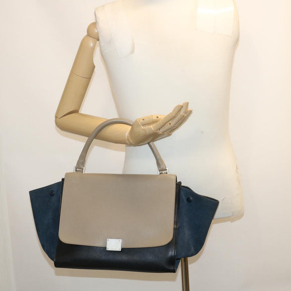 CELINE Hand Bag Leather Suede Gray Navy Auth am2375g