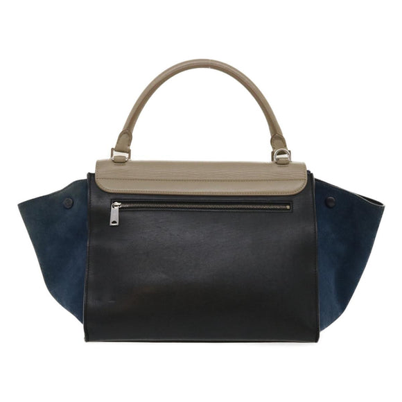 CELINE Hand Bag Leather Suede Gray Navy Auth am2375g