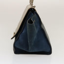 CELINE Hand Bag Leather Suede Gray Navy Auth am2375g-3