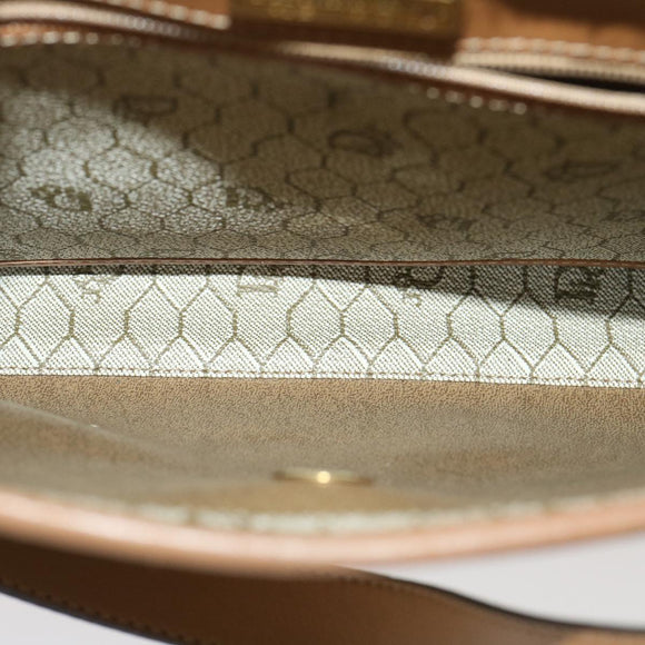 Christian Dior Honeycomb Canvas Hand Bag PVC Leather 2way Beige Auth am2383g