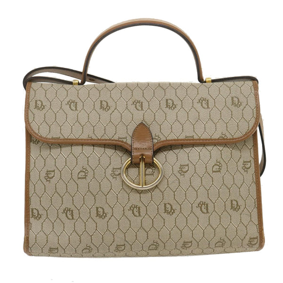 Christian Dior Honeycomb Canvas Hand Bag PVC Leather 2way Beige Auth am2383g