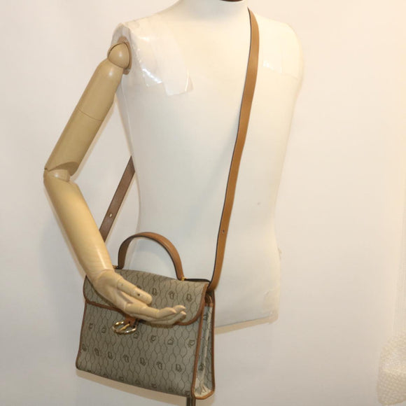 Christian Dior Honeycomb Canvas Hand Bag PVC Leather 2way Beige Auth am2383g