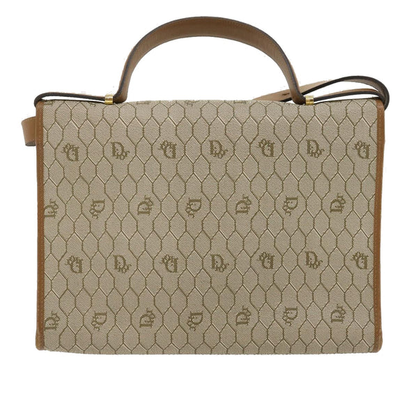 Christian Dior Honeycomb Canvas Hand Bag PVC Leather 2way Beige Auth am2383g