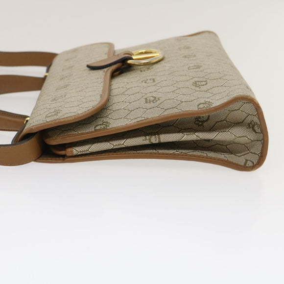 Christian Dior Honeycomb Canvas Hand Bag PVC Leather 2way Beige Auth am2383g