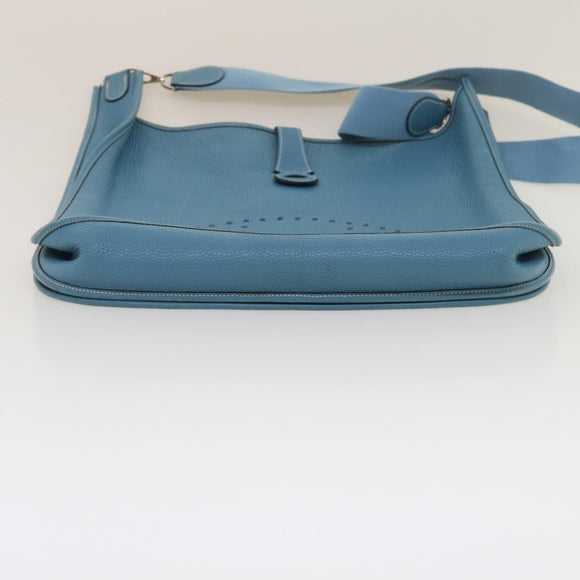 HERMES Leather Evelyn TGM Shoulder Bag Blue Auth am2542gA
