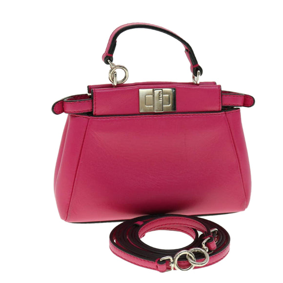 FENDI Micro Peek A Boo Hand Bag Leather 2way Pink Auth am2705gAV