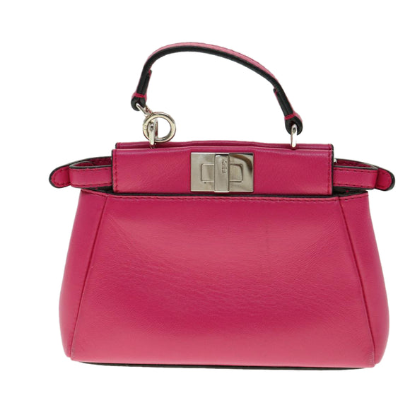 FENDI Micro Peek A Boo Hand Bag Leather 2way Pink Auth am2705gAV