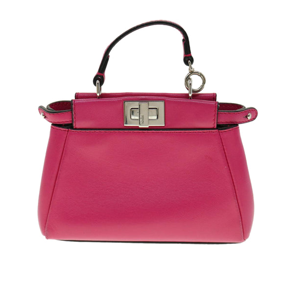 FENDI Micro Peek A Boo Hand Bag Leather 2way Pink Auth am2705gAV