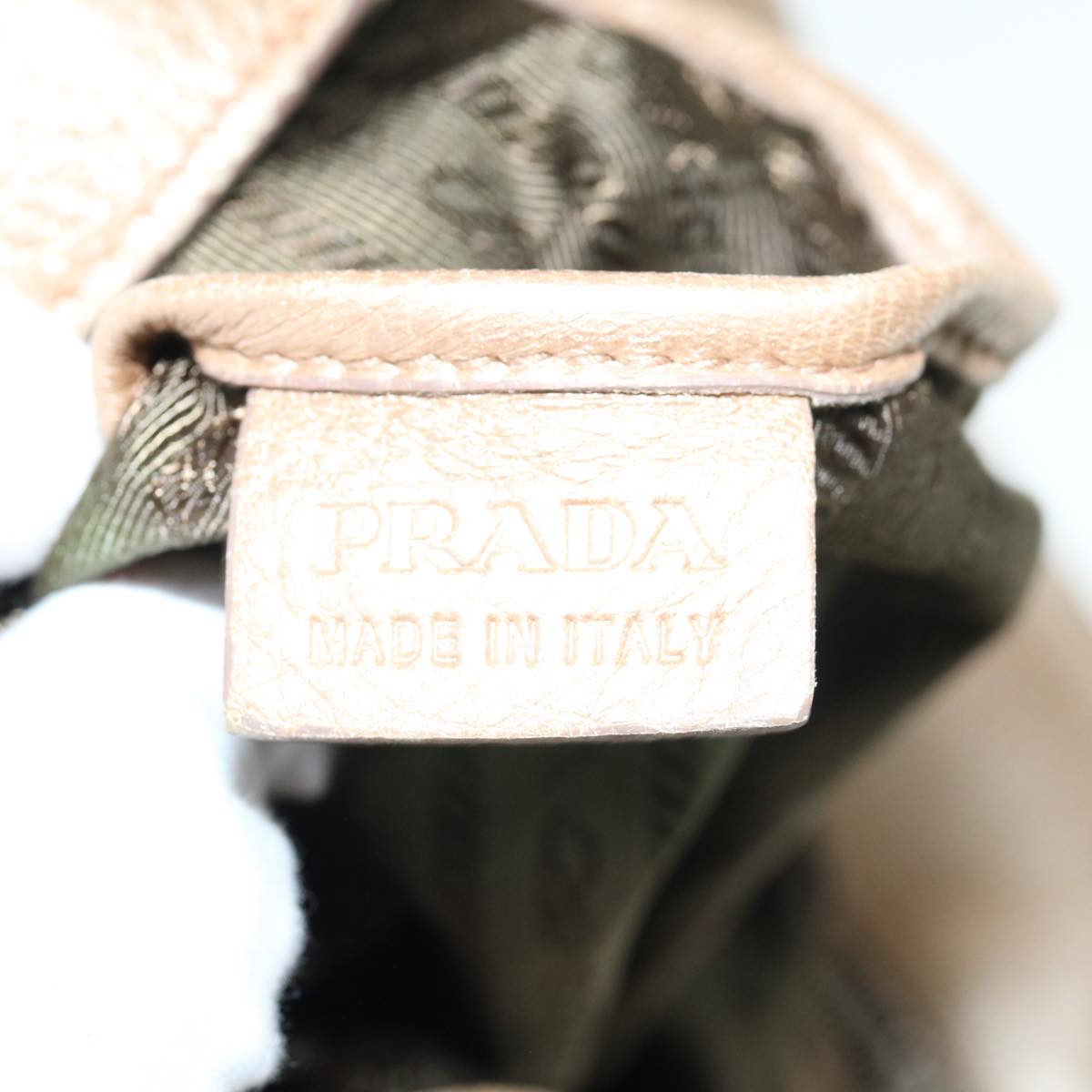PRADA Hand Bag Leather Gold Tone Auth hk1024