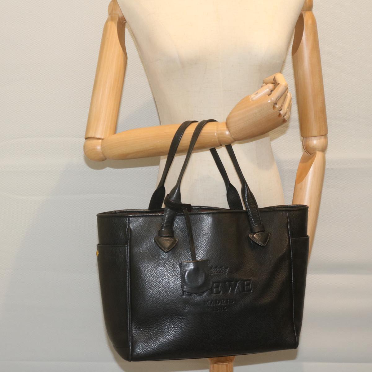 LOEWE Heritage Hand Bag Leather Black Auth hk1046