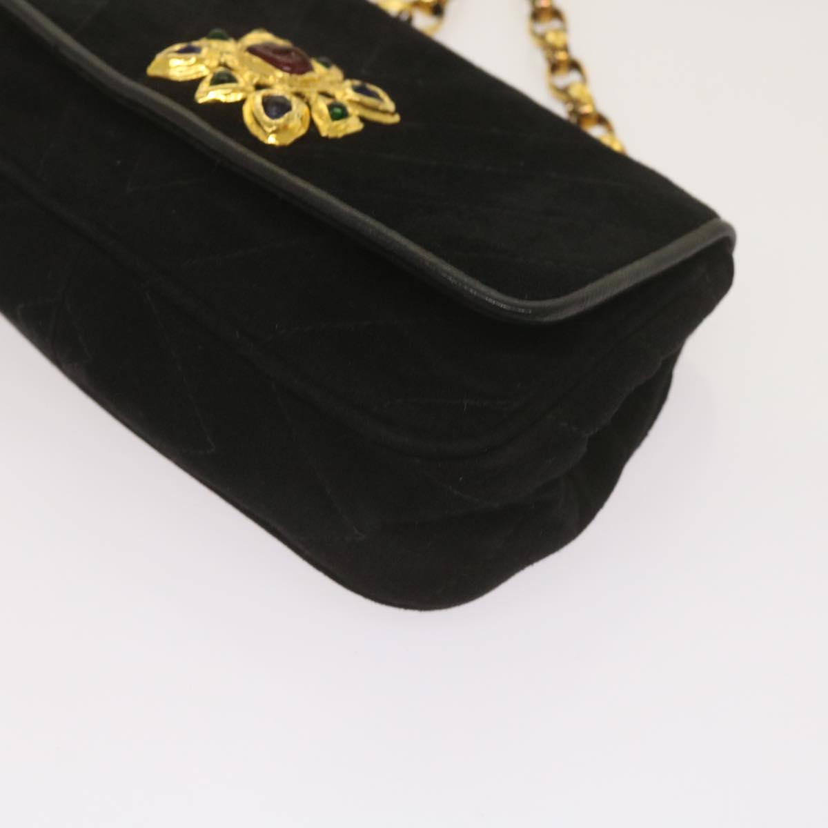 CHANEL Chain Gripoix Shoulder Bag Suede Black CC Auth hk1073