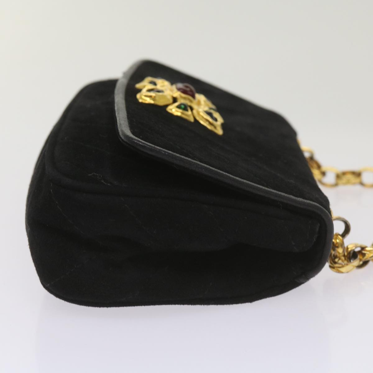 CHANEL Chain Gripoix Shoulder Bag Suede Black CC Auth hk1073