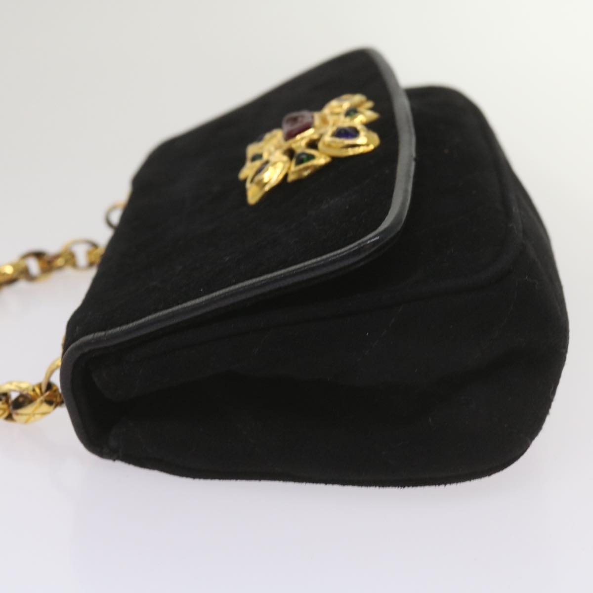 CHANEL Chain Gripoix Shoulder Bag Suede Black CC Auth hk1073