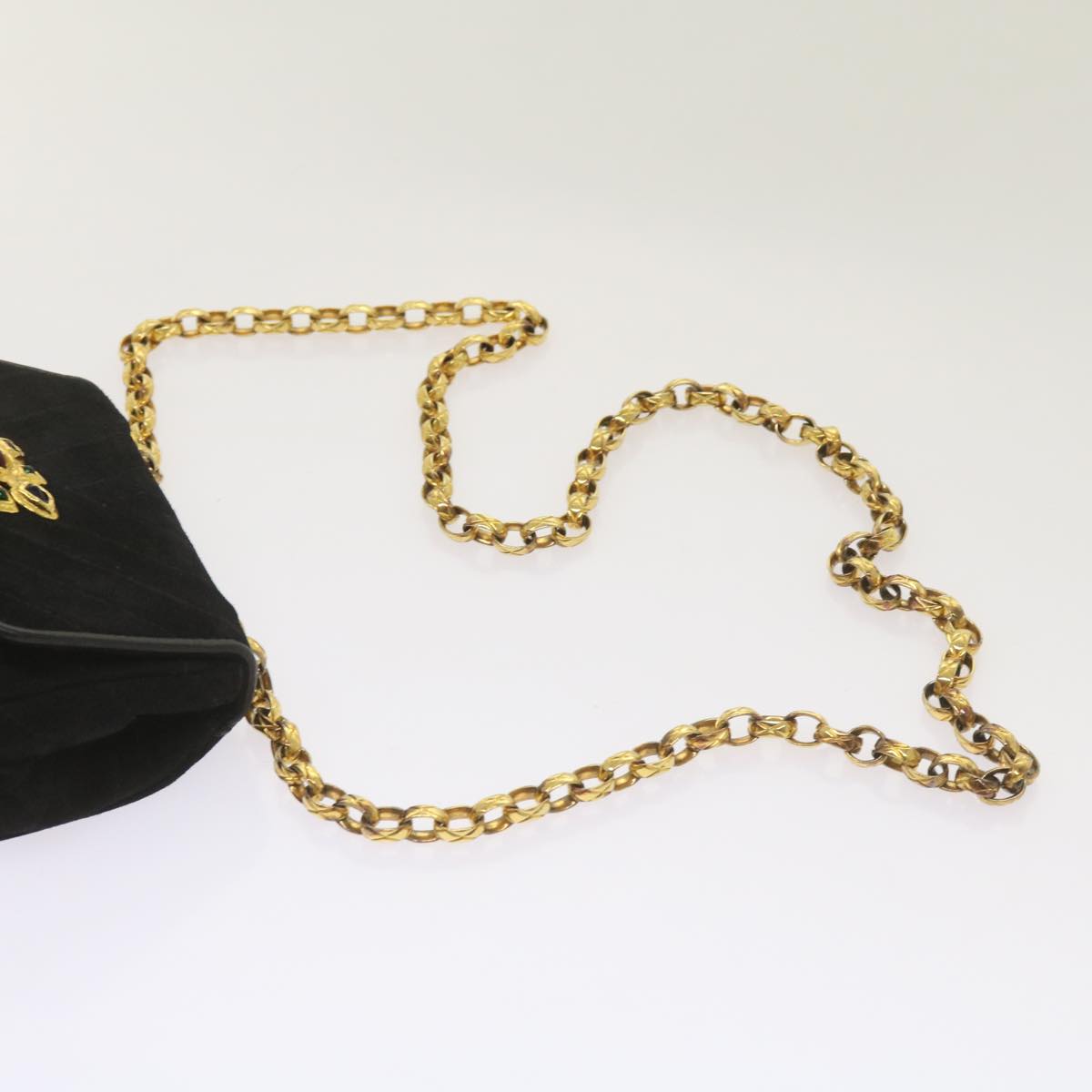 CHANEL Chain Gripoix Shoulder Bag Suede Black CC Auth hk1073