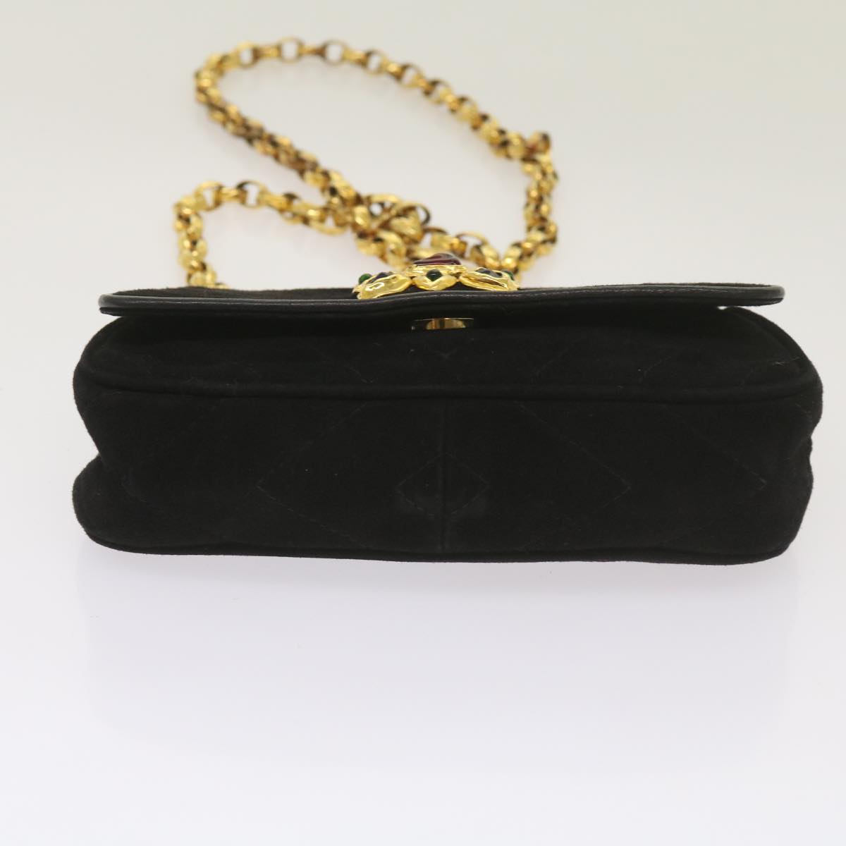 CHANEL Chain Gripoix Shoulder Bag Suede Black CC Auth hk1073