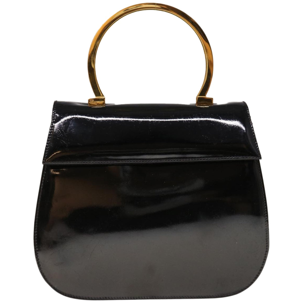 Salvatore Ferragamo Hand Bag Patent leather Black Auth hk1083