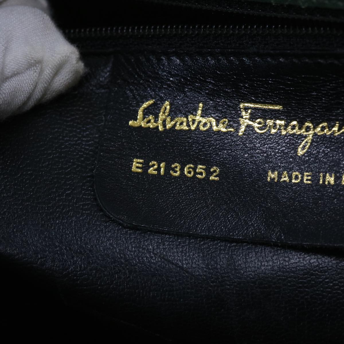 Salvatore Ferragamo Gancini Hand Bag Suede 2way Green Auth hk1084