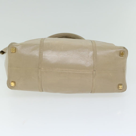 LOEWE Hand Bag Leather Beige Auth hk1095