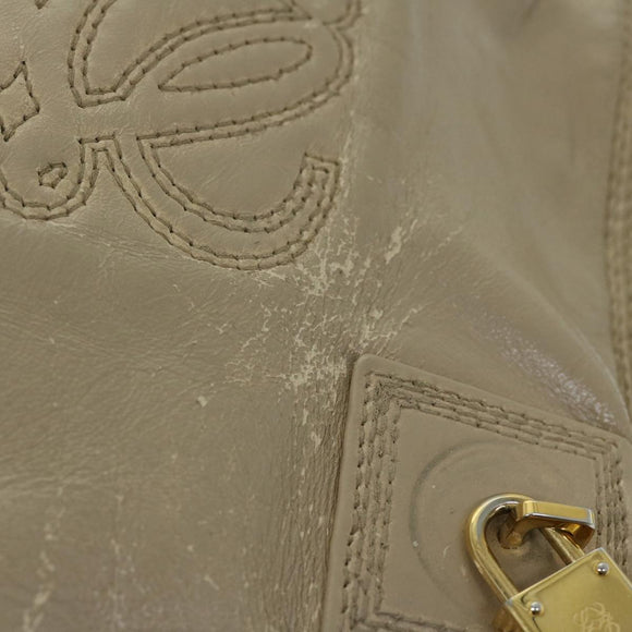 LOEWE Hand Bag Leather Beige Auth hk1095