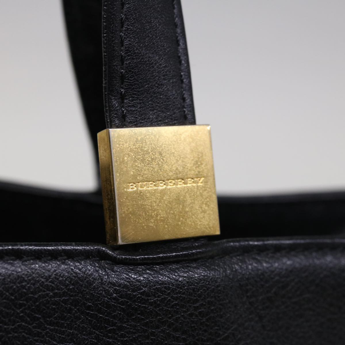 BURBERRY Hand Bag Leather Black Auth hk1097