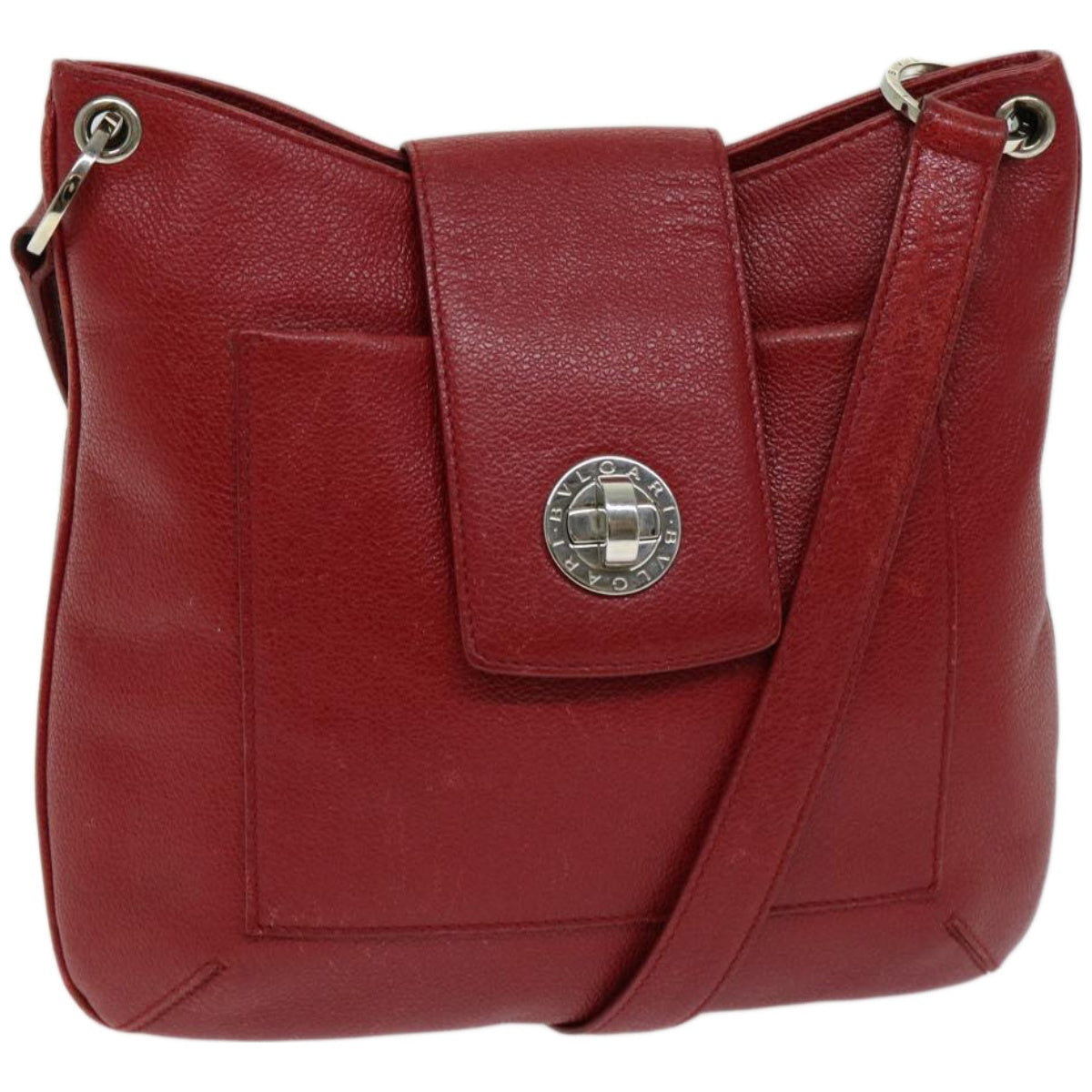 BVLGARI Shoulder Bag Leather Red Auth hk1108