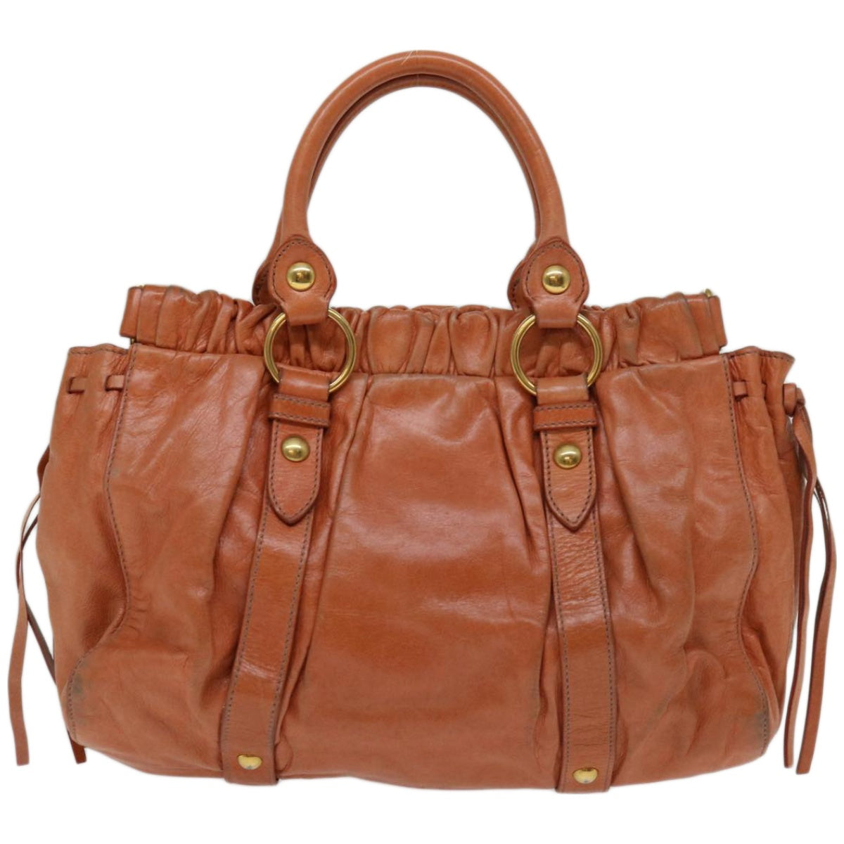 Miu Miu Hand Bag Leather 2way Orange Auth hk1109 - 0