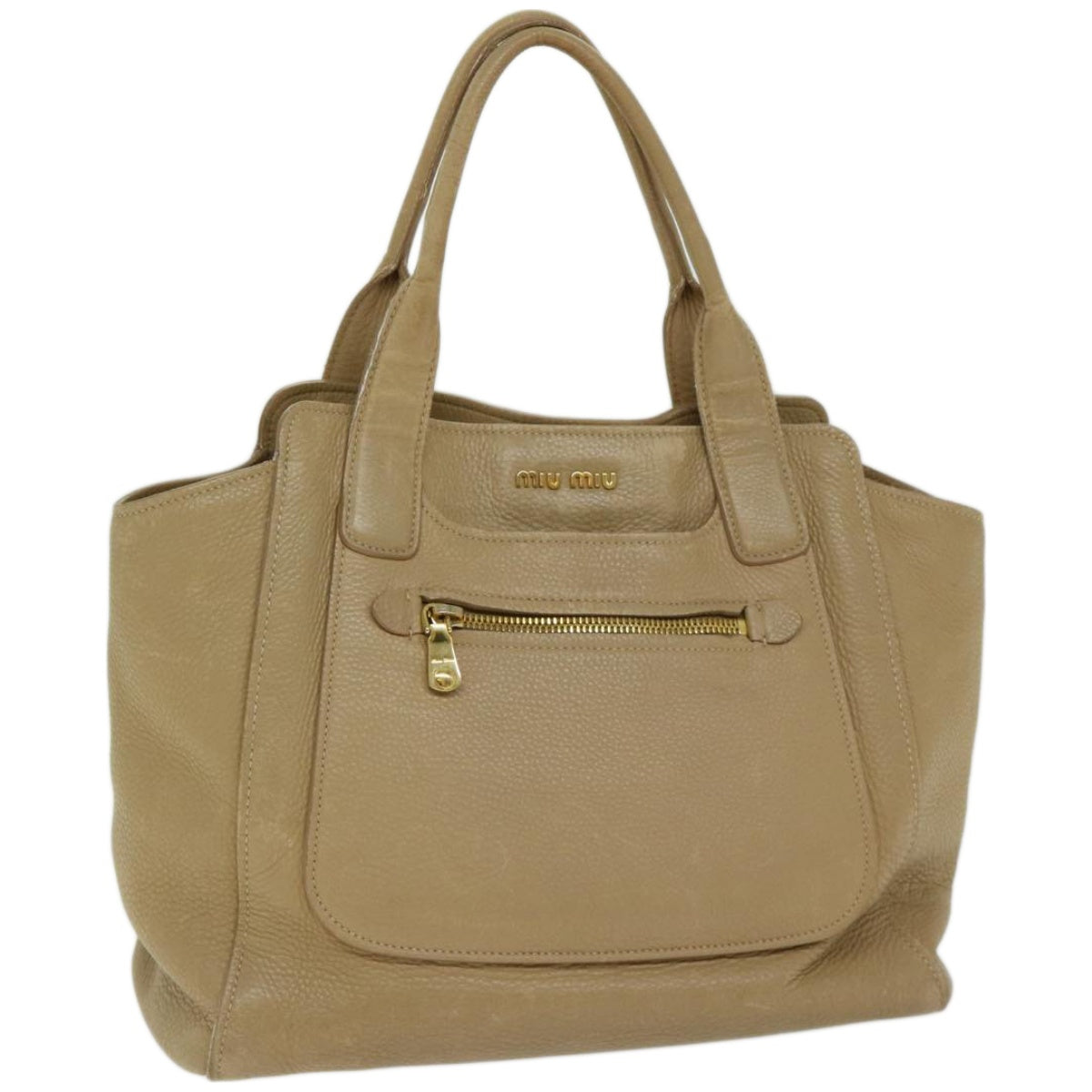 Miu Miu Hand Bag Leather Beige Auth hk1110