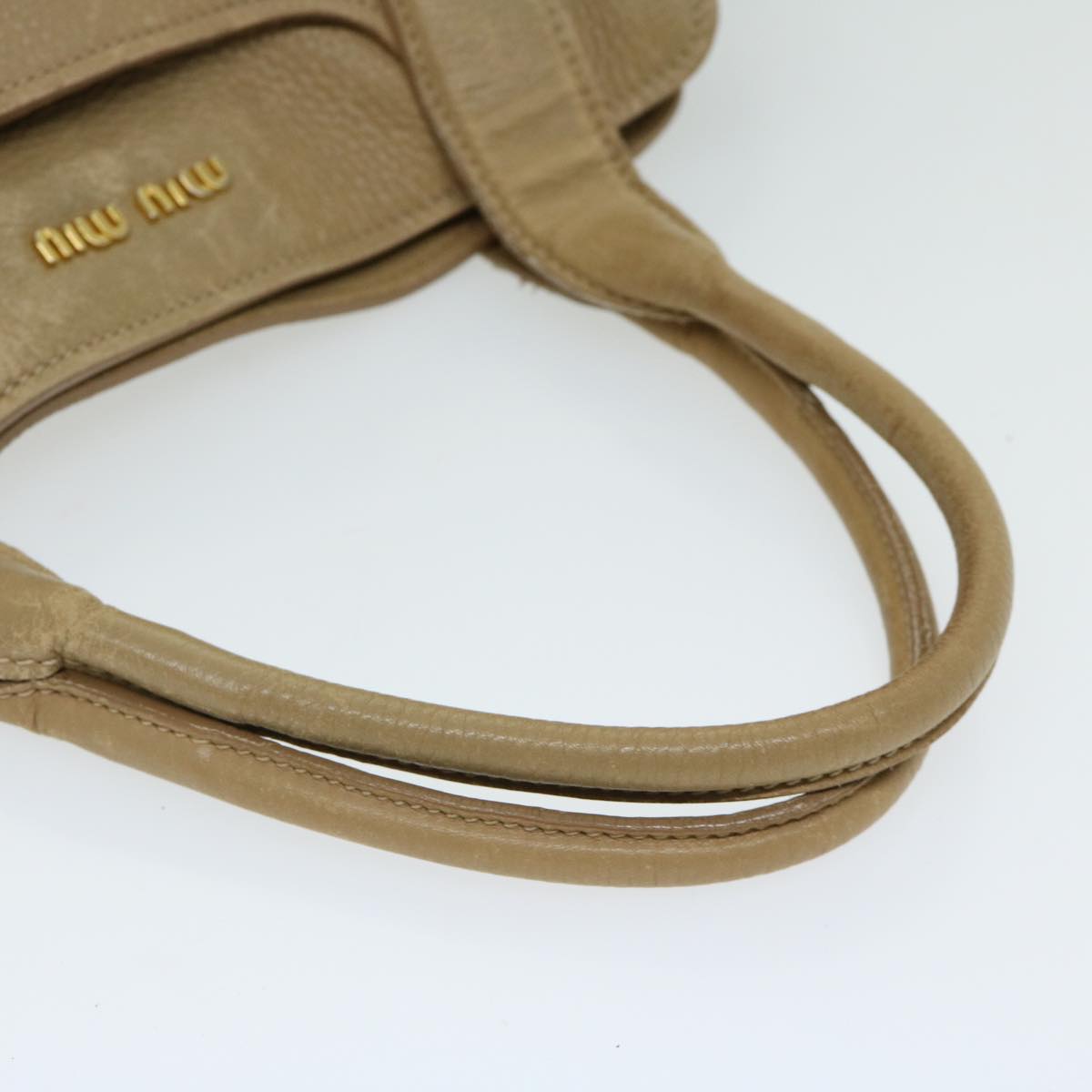 Miu Miu Hand Bag Leather Beige Auth hk1110