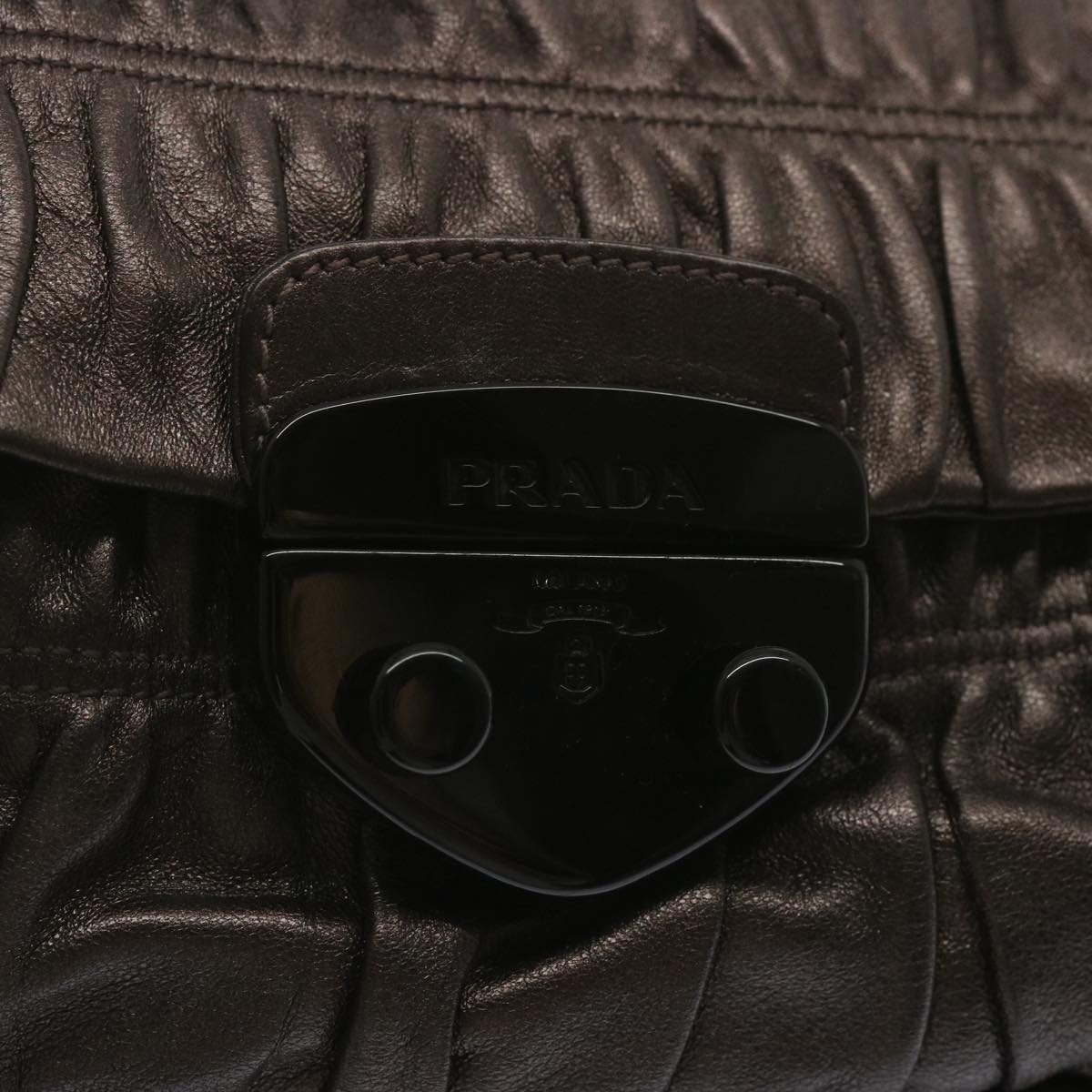 PRADA Chain Shoulder Bag Leather Gunmetal Auth hk1132