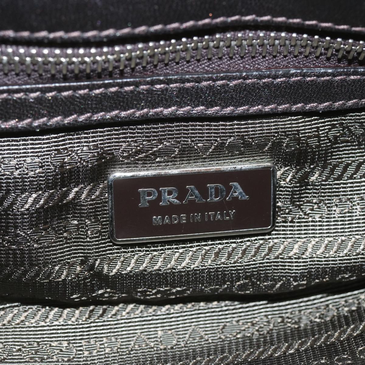 PRADA Chain Shoulder Bag Leather Gunmetal Auth hk1132