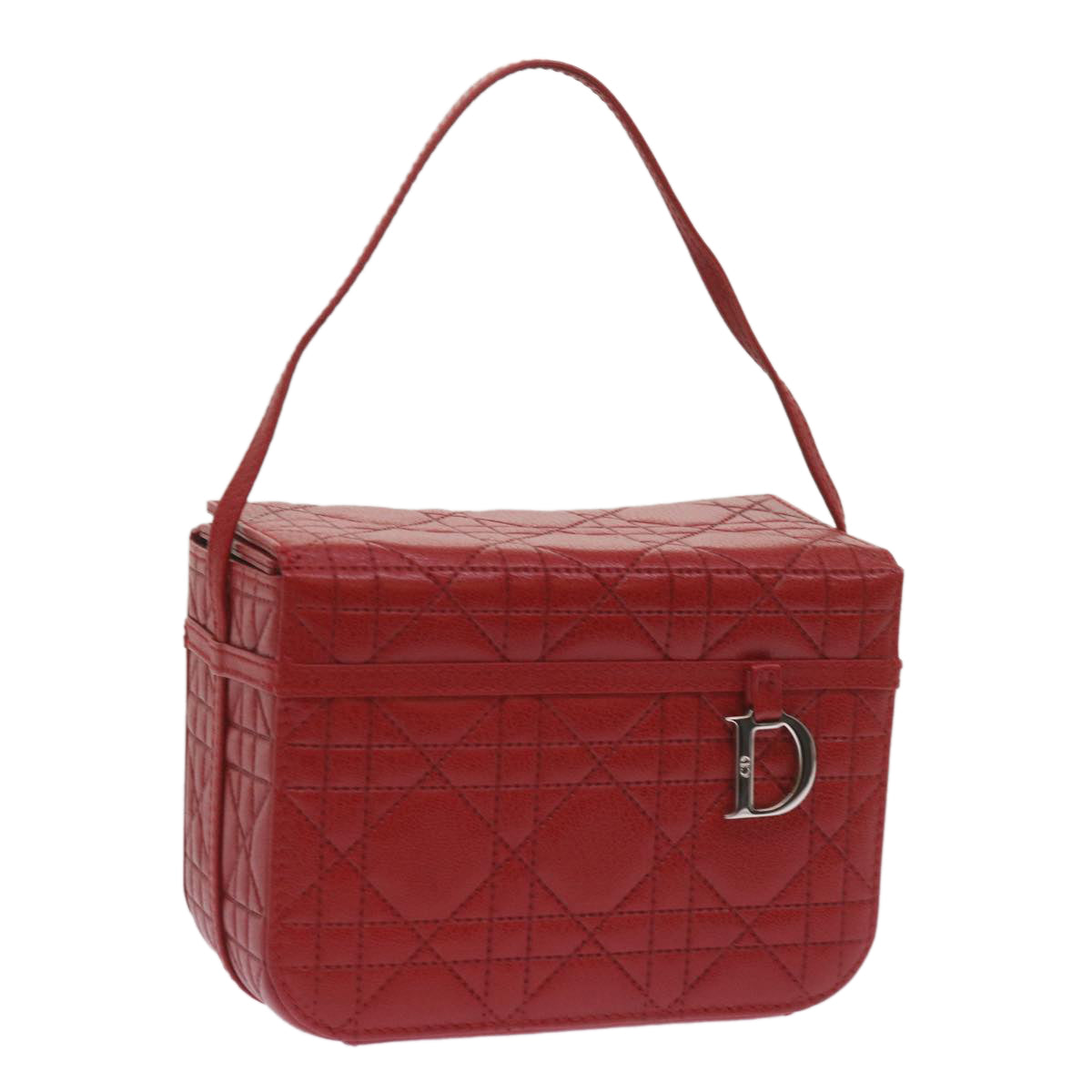 Christian Dior Canage Vanity Cosmetic Pouch Leather Red Auth hk1134