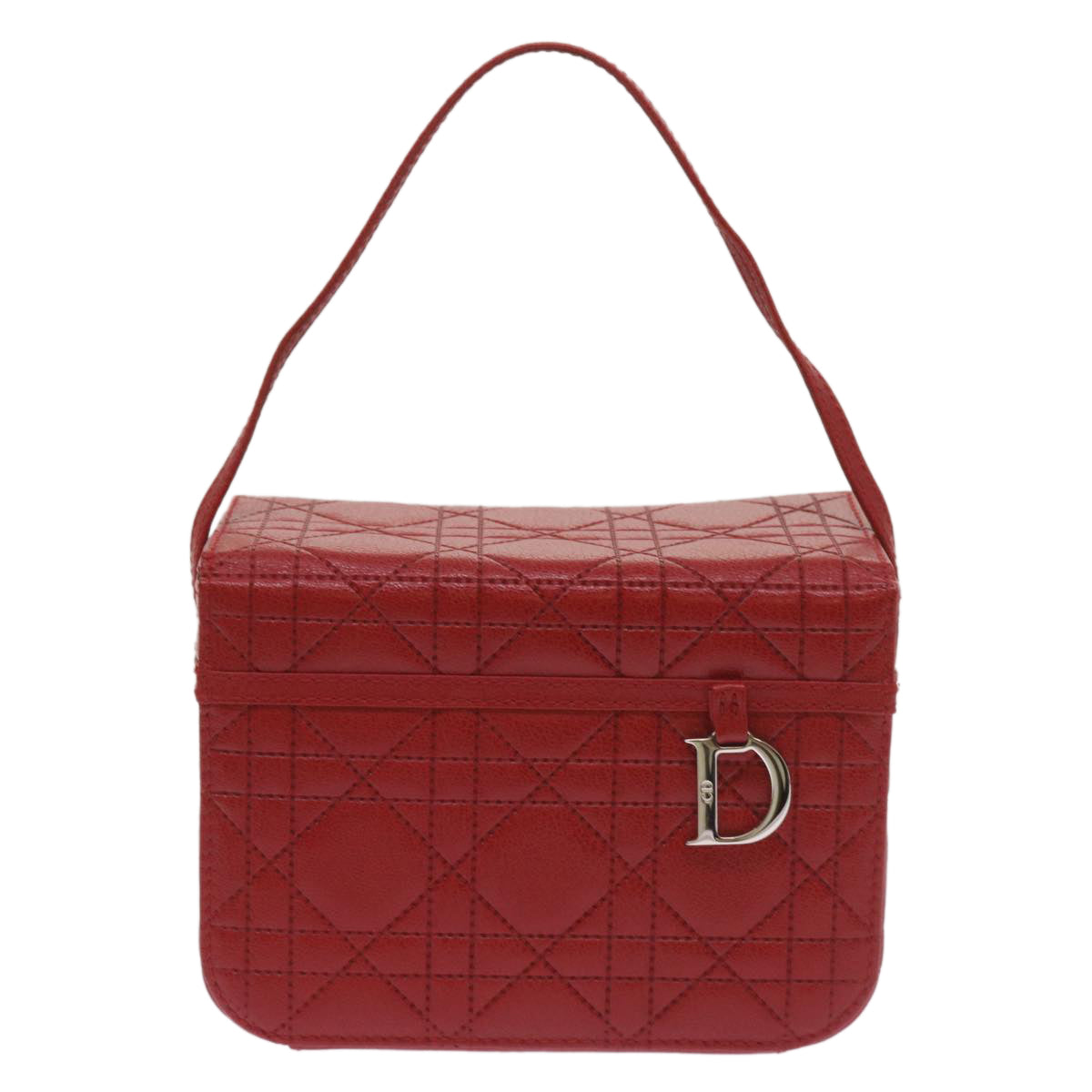 Christian Dior Canage Vanity Cosmetic Pouch Leather Red Auth hk1134