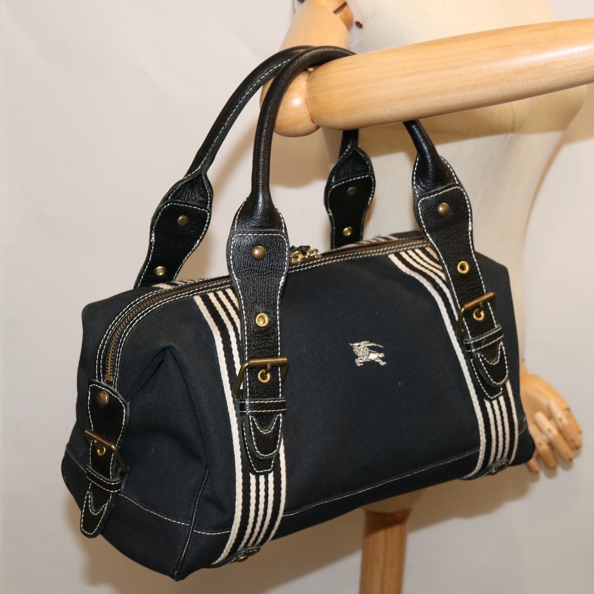 BURBERRY Blue Label Hand Bag Canvas Black Auth hk1142