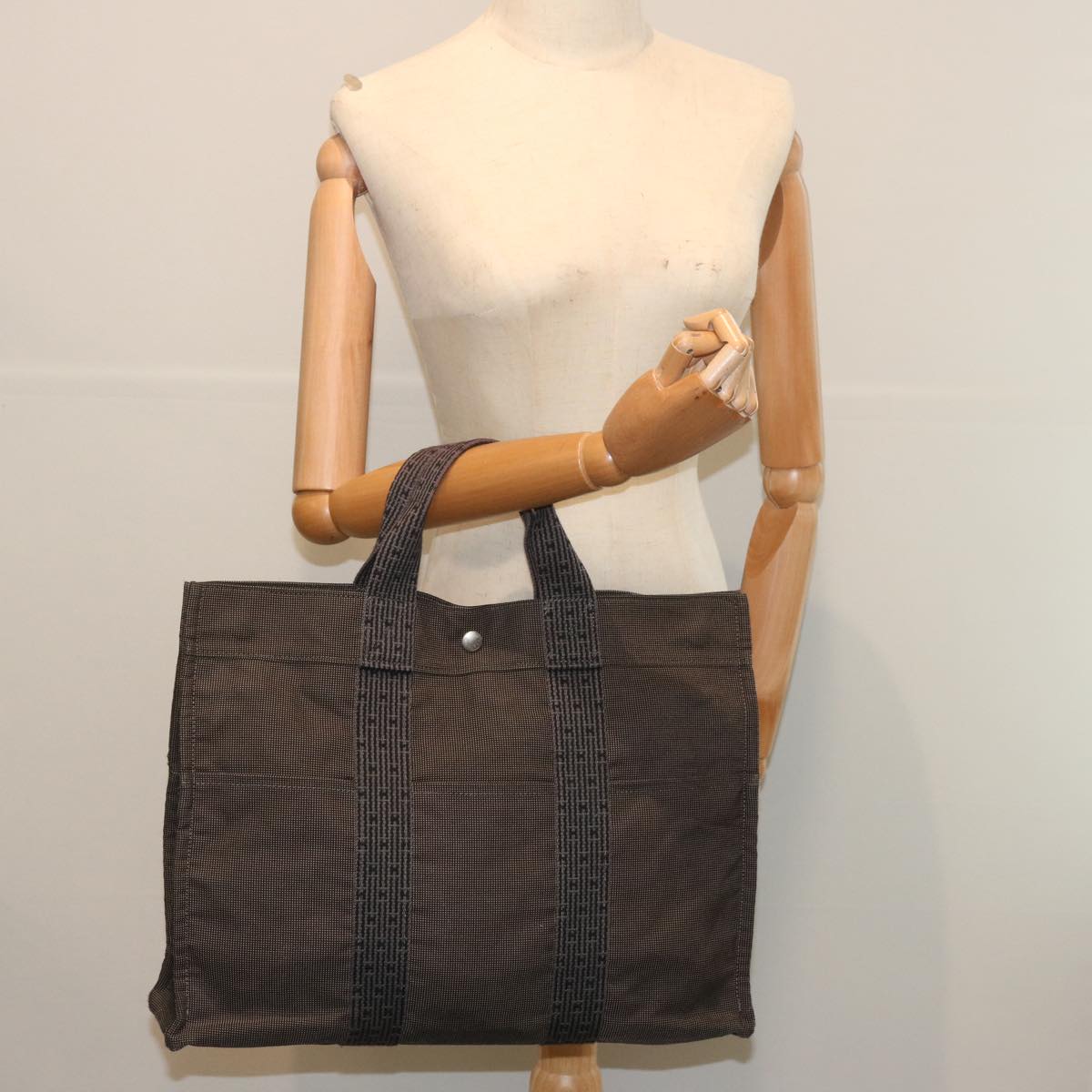 HERMES Her Line MM Tote Bag Canvas Gray Auth hk1144