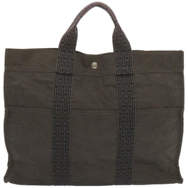 HERMES Her Line MM Tote Bag Canvas Gray Auth hk1144 - 0
