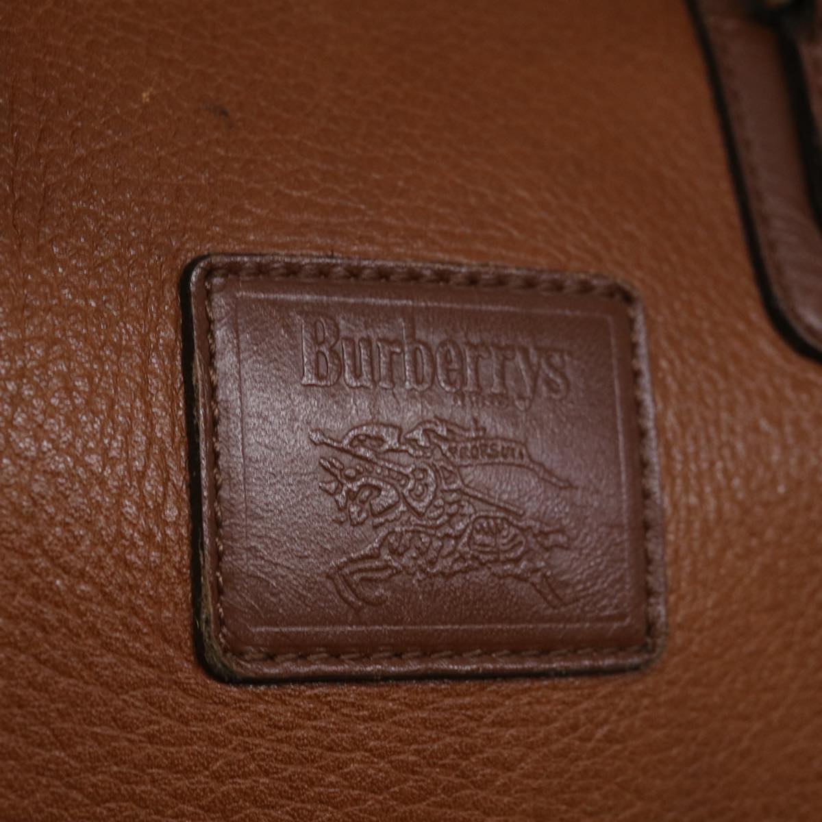 Burberrys Boston Bag Leather Brown Auth hk1146