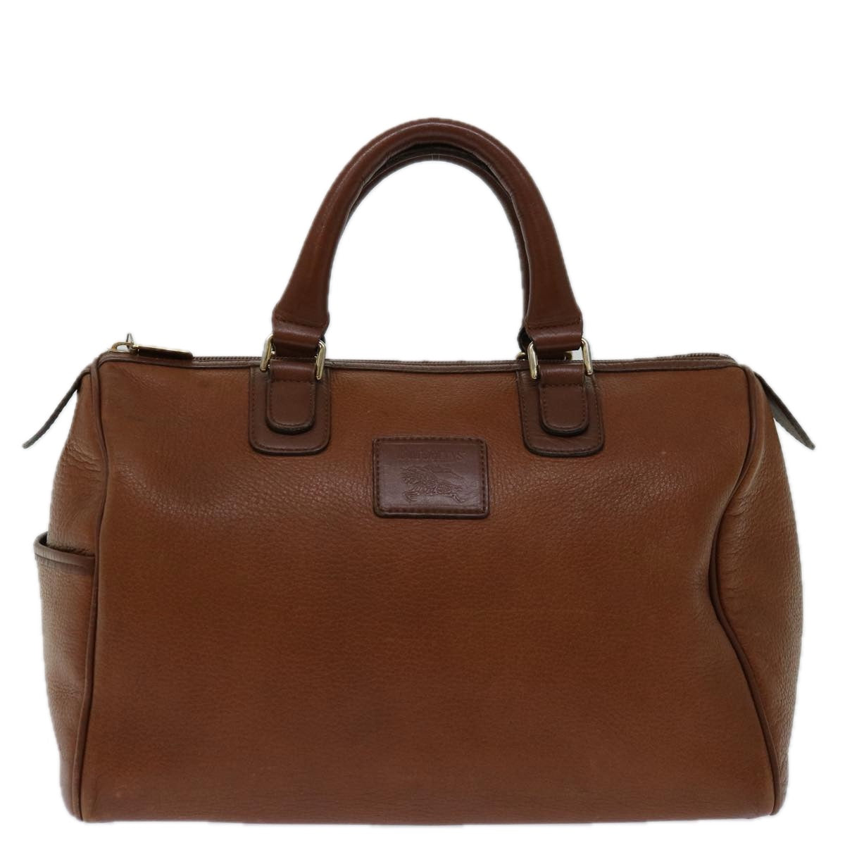 Burberrys Boston Bag Leather Brown Auth hk1146 - 0