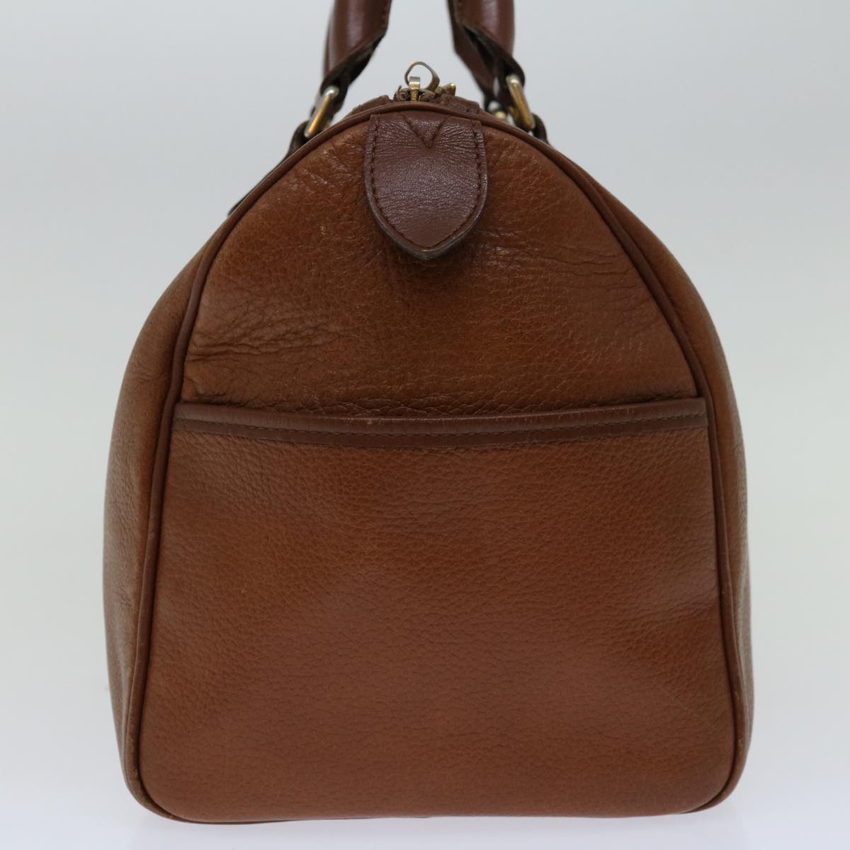 Burberrys Boston Bag Leather Brown Auth hk1146