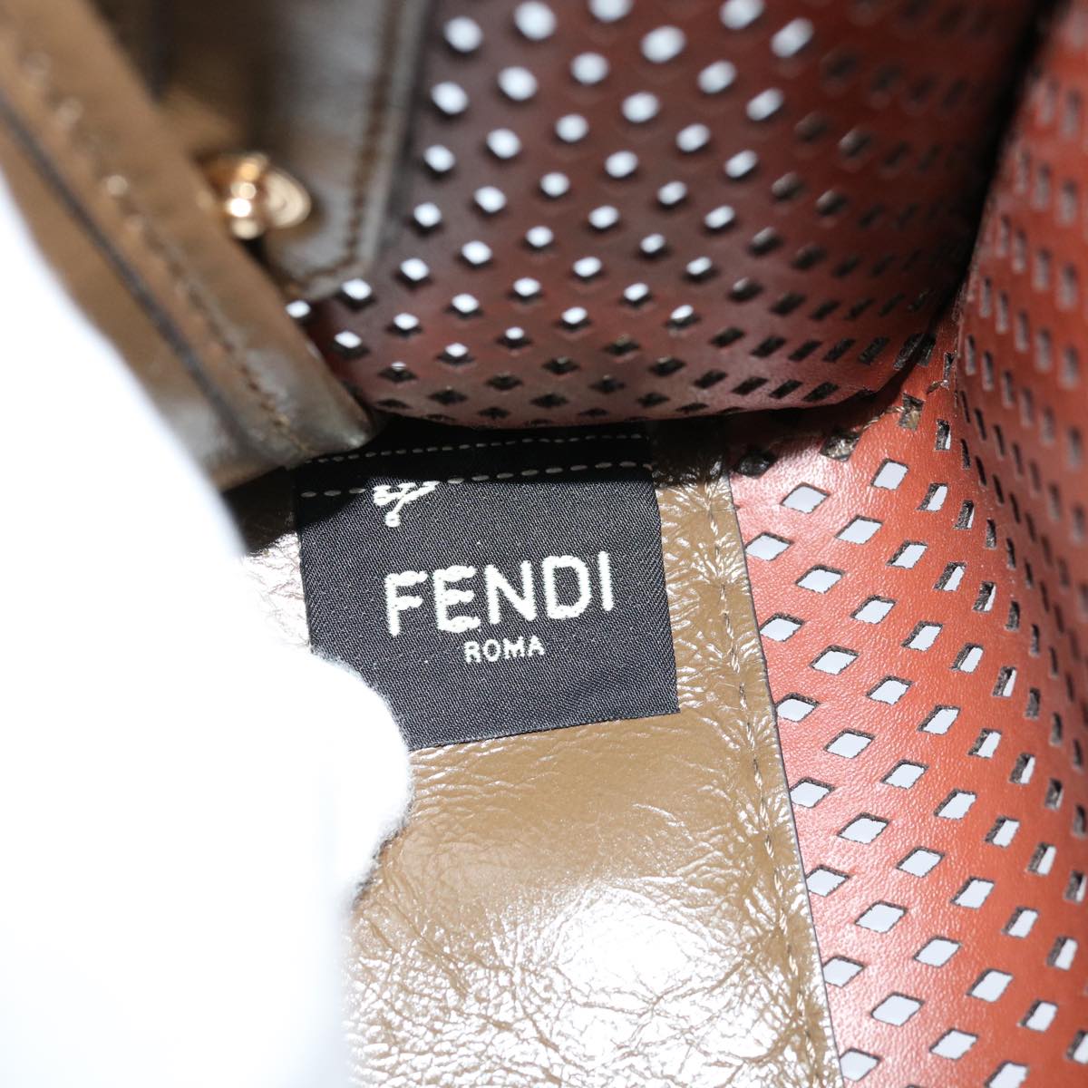 FENDI Mini Peek A Boo Clutch Bag Leather White Auth hk1148