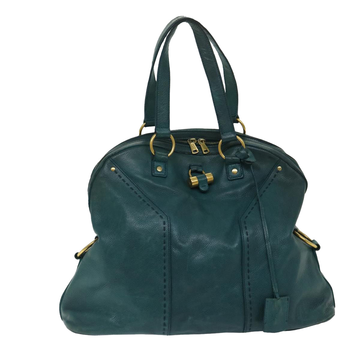 SAINT LAURENT Hand Bag Leather Blue 153959 Auth hk1149