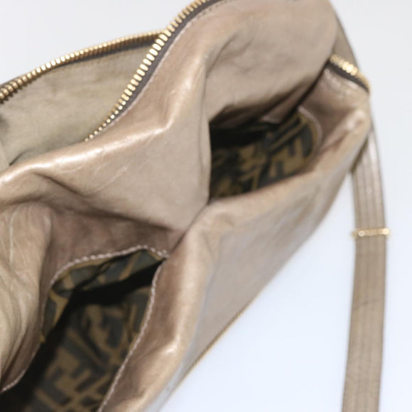 FENDI Shoulder Bag Leather Bronze Auth hk1152