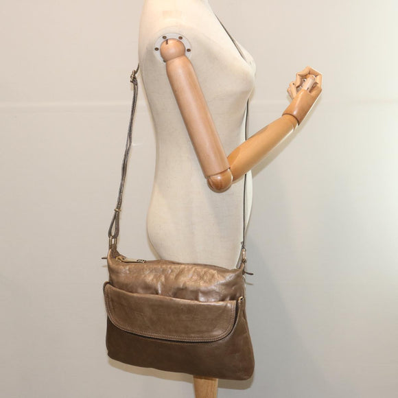 FENDI Shoulder Bag Leather Bronze Auth hk1152