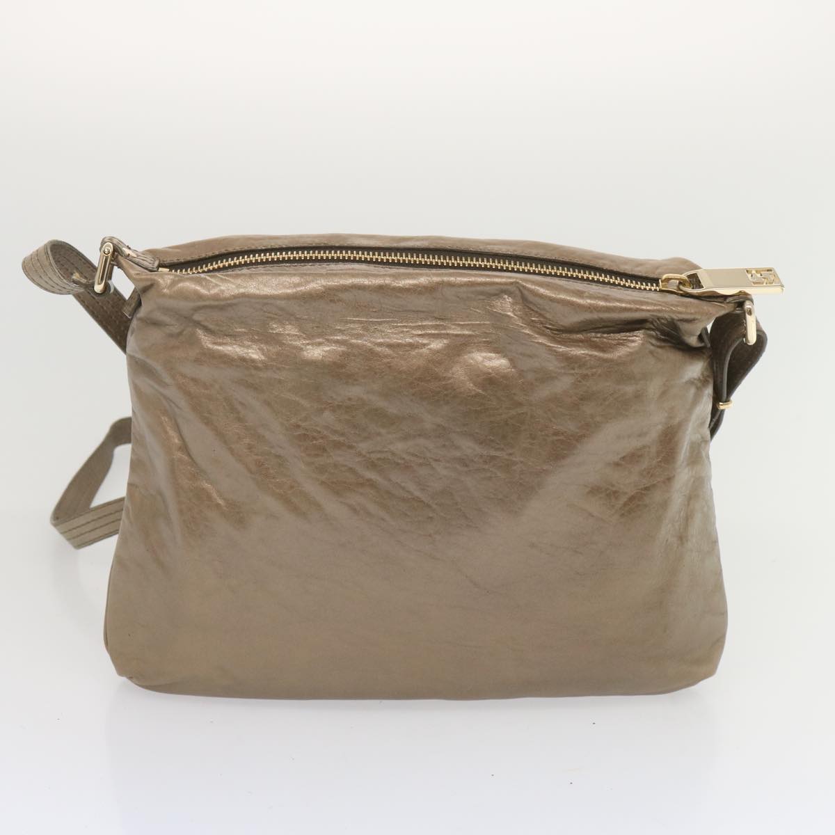 FENDI Shoulder Bag Leather Bronze Auth hk1152