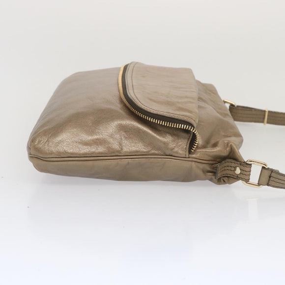FENDI Shoulder Bag Leather Bronze Auth hk1152