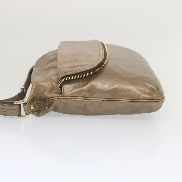FENDI Shoulder Bag Leather Bronze Auth hk1152