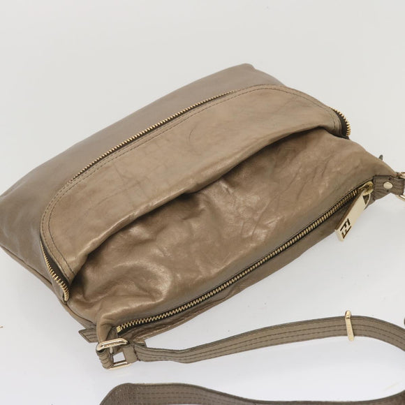 FENDI Shoulder Bag Leather Bronze Auth hk1152