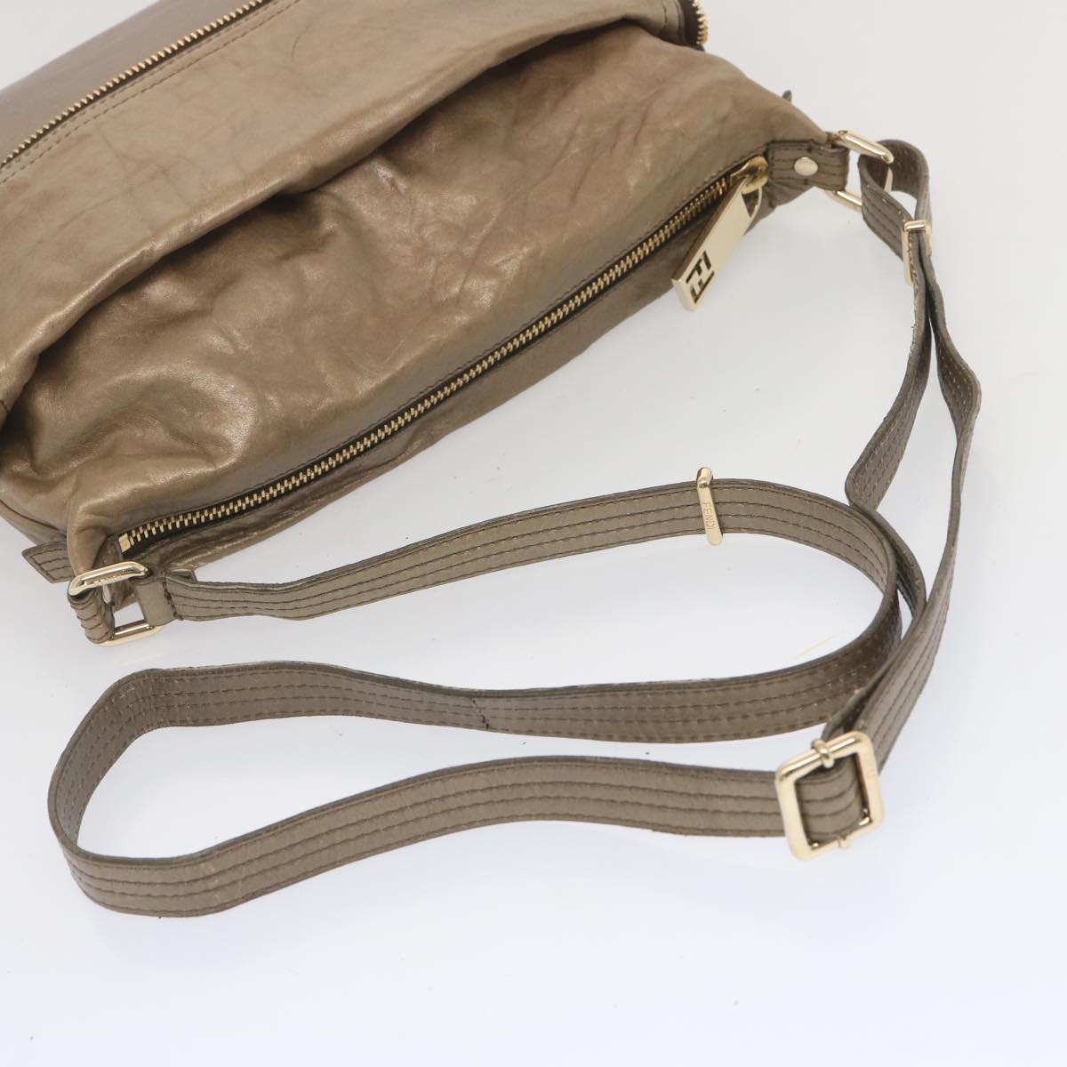 FENDI Shoulder Bag Leather Bronze Auth hk1152