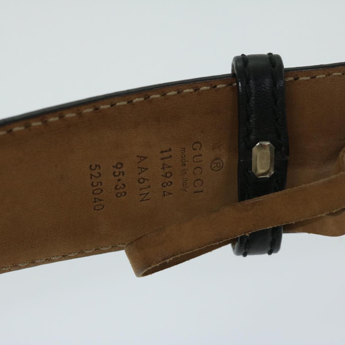 GUCCI Guccissima GG Canvas Belt Leather 41.3"" Black 114984 Auth hk1156